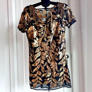 Anthropologie Maeve gold sequin sheer mini dress